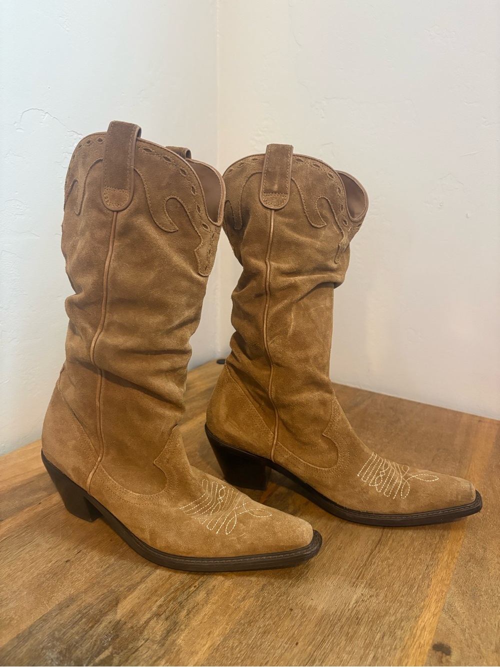 Vintage Cathy Jean Brazil Women's Tan Suede Western Cowboy Boots